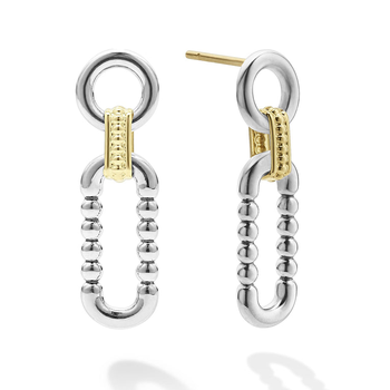 STERLING AND 18K YELLOW GOLD CAVIAR LINK DROP EARRINGS 006-645-02303