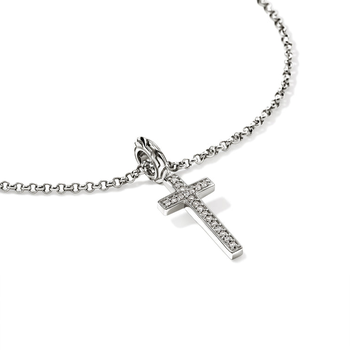 STERLING SILVER ESSENTIALS SPIRITUAL DIAMOND PAVE CROSS ON 1.5MM ADJUSTABLE ROLO CHAIN 001-640-02326