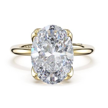 18K YELLOW GOLD SOLITAIRE MOUNTING WITH DIAMOND UNDERCARRIAGE WITH OVAL CENTER 002-140-03595