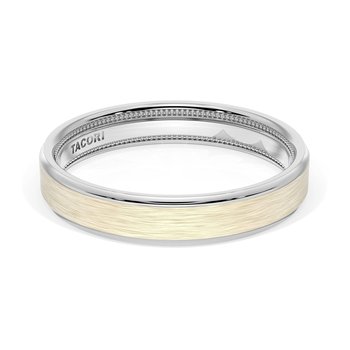 18K WHITE AND YELLOW GOLD SATIN AND POLISHED EDGE 4MM WEDDING BAND 002-405-10426