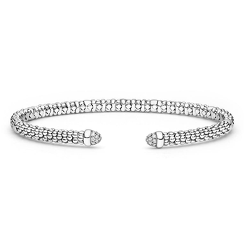 STERLING SILVER MINI VERSA DIAMOND PAVE ENDS TORQUE BRACELET 3MM 002-610-03521