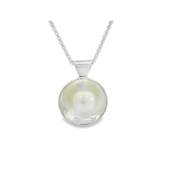 STERLING SILVER SUN GLOW PENDANT WITH PEARL 18" 001-320-00810