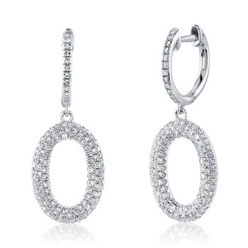 14K WHITE GOLD PAVE DIAMOND OVAL DROP EARRINGS 001-150-06320