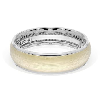 18K WHITE AND YELLOW GOLD 6MM BRUSHED ROUND TOP AND POLISHED SIDES WEDDING BAND 001-405-10447