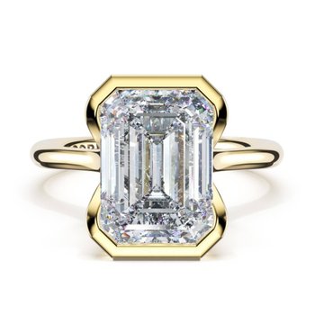 18K YELLOW GOLD SOLITAIRE MOUNTING WITH DIAMOND UNDERCARRIAGE FORELONGATED RADIANT CENTER 002-140-03596
