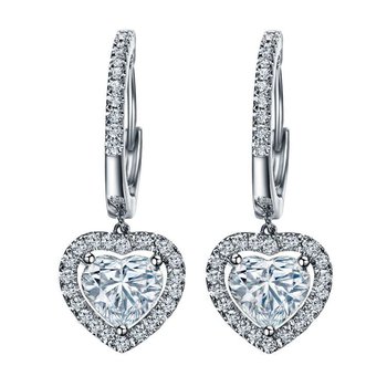 Heart Shape Diamond Halo Pave' Set Drop Earrings In White Gold 2.00 Ct.T.W. HEART-SHAPE-DIAMOND-HALO-PAVE-SET-DROP-EARRINGS-IN-WHITE-GOLD-2-00-CT-T-W