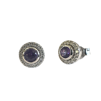 Amethyst & Diamond Halo Stud Earrings 210-392