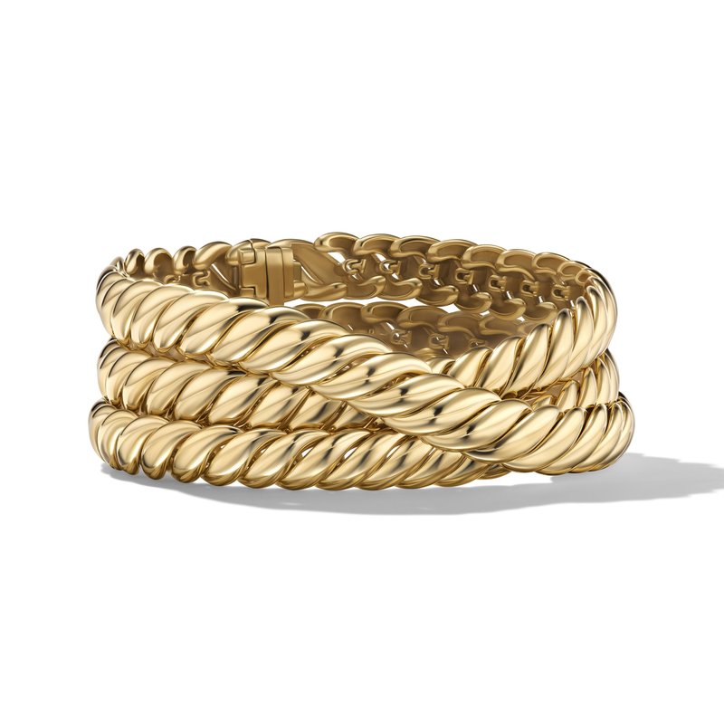 David Yurman Sculpted Cable Triple Wrap Bracelet in 18K Yellow Gold 192740726064 Joseph Anthony