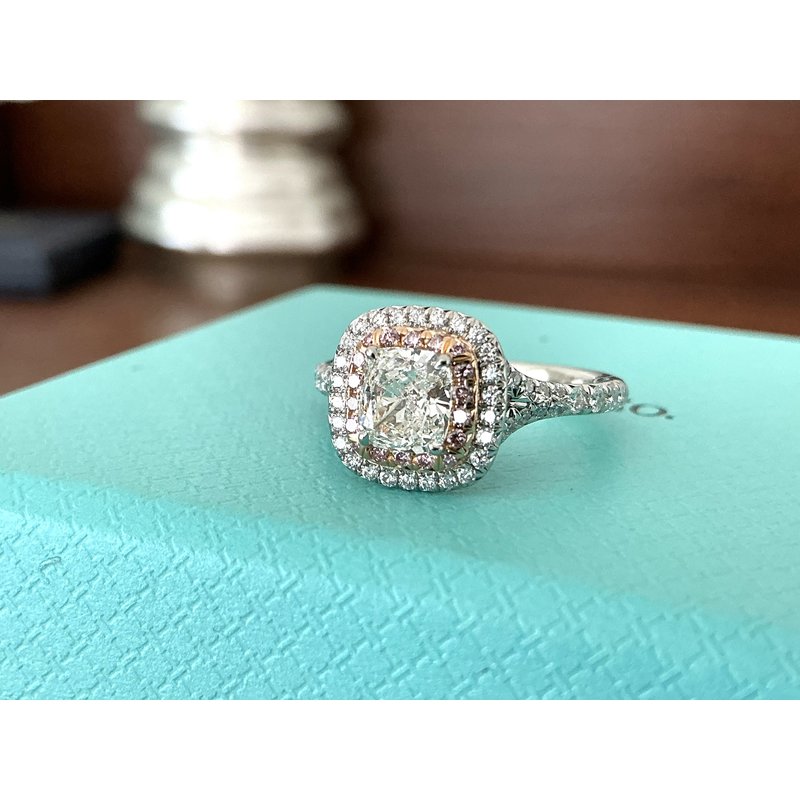 Double Halo Tiffany Halo Engagement Pink Diamond Ring Tiffany