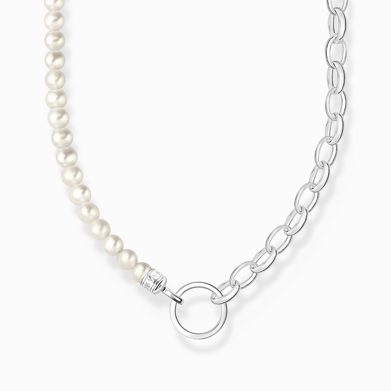 Thomas Sabo Charm Necklace With White Pearls And Chain Links Silver 909