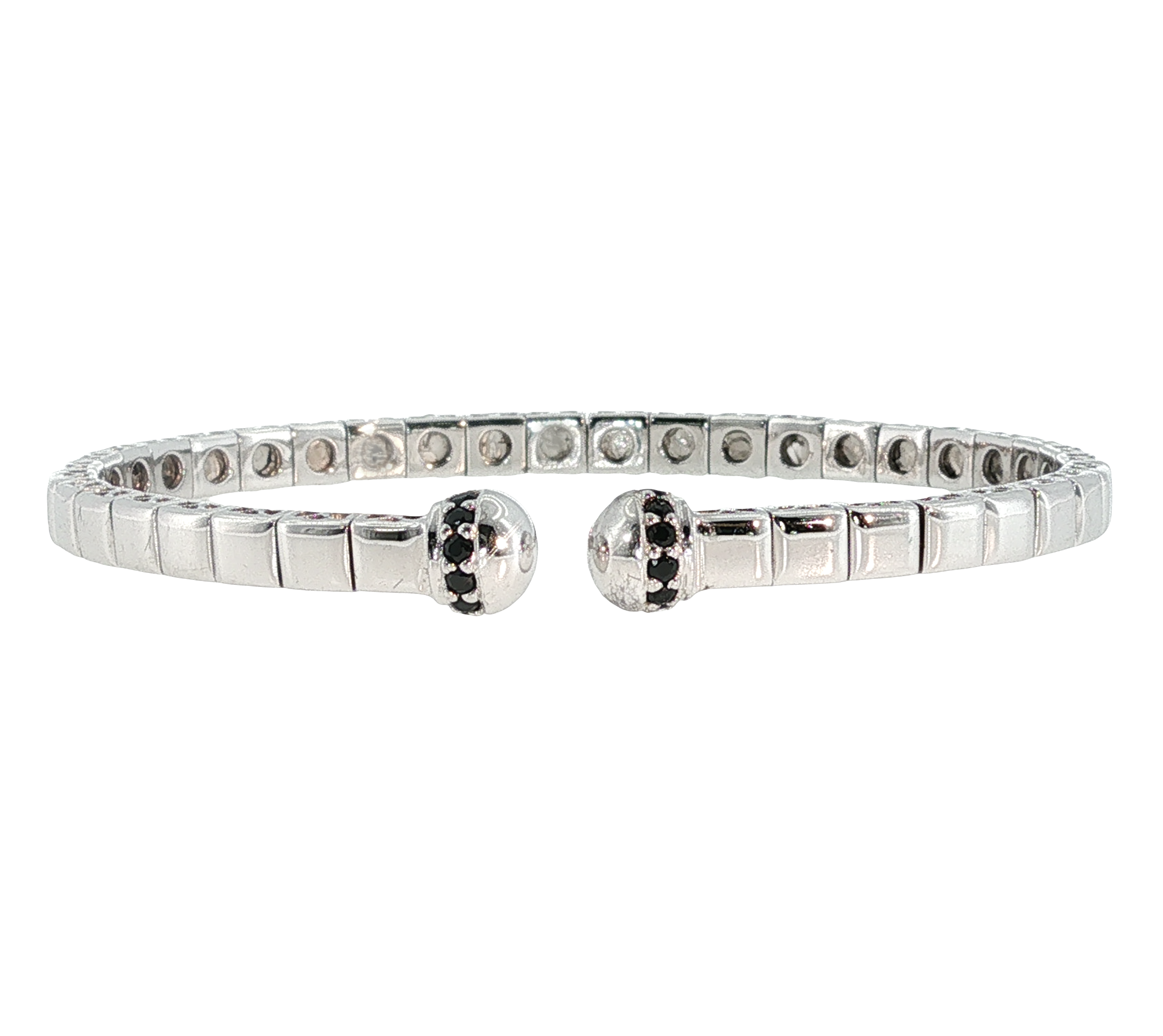 Jeanex Sterling Silver Flexible Open Bangle with Black Accents 610