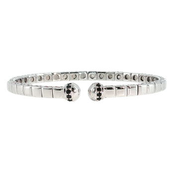Jeanex Sterling Silver Flexible Open Bangle with Black Accents 610