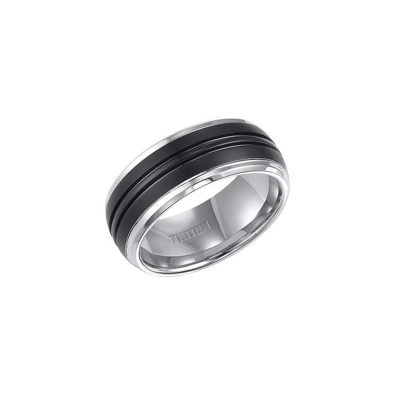 Triton Two-Tone Tungsten & Sterling Silver 7mm Step Edge Band Ring – Pre-Owned Good Condition