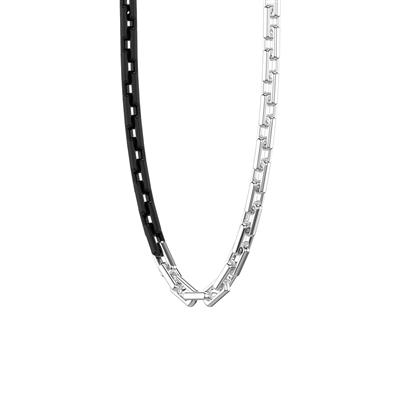 Triton 24 Inch Black and Silver Ceramic Link Necklace 600-02978