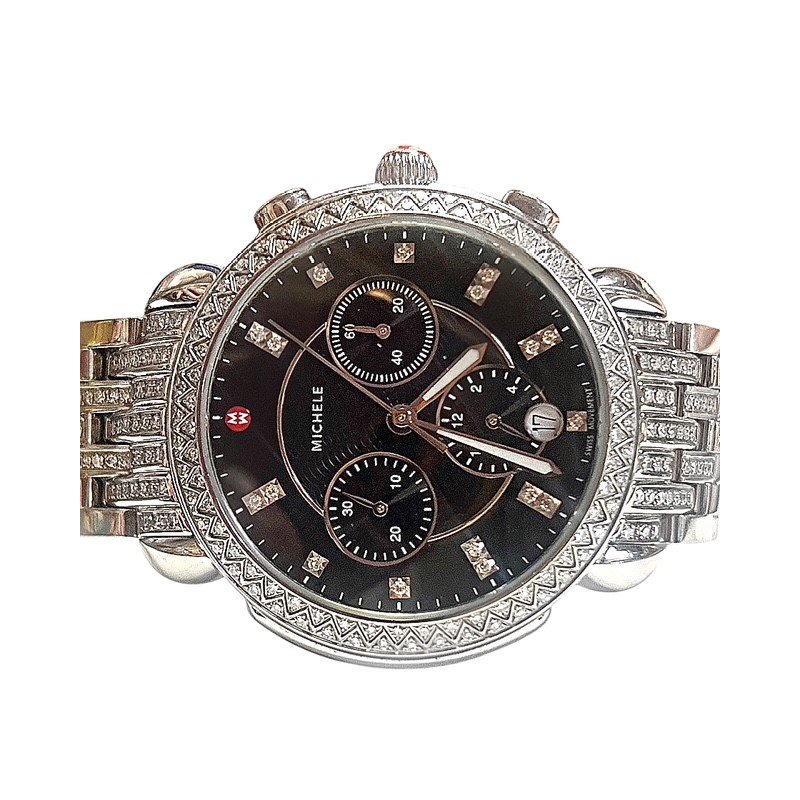 Michele Sidney Diamond Chronograph Black Dial Watch
