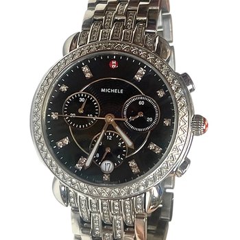 Decor Michele Sidney Diamond Chronograph Black Dial Watch  display picture 1