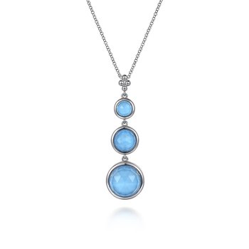 Sterling Silver Bujukan Faceted Rock Crystal and Turquoise Pendant, 5.64 CTW, 17.5" Length 230-02605