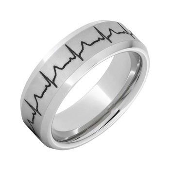 Men's Serinium® Beveled Heartbeat Engraved Band BM206