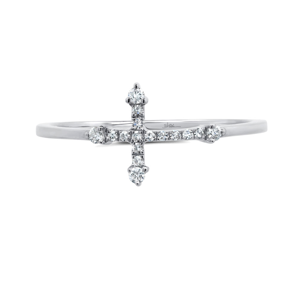 Shy Creation 0.09CT 14K W/G Diamond Cross Ring 478-31055