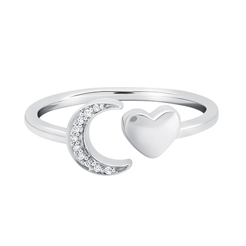 Greenberg's sterling silver crescent moon and heart love star ring