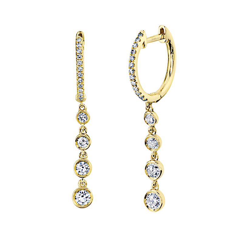 Shy Creation 14k yellow gold drop bezel diamond earrings