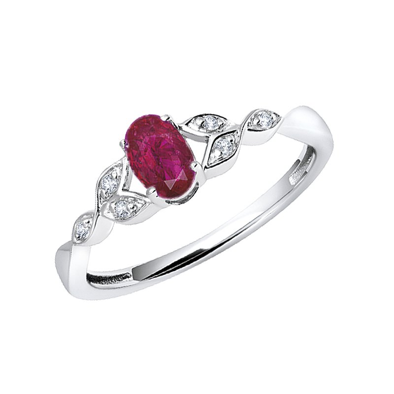 Greenberg s sterling silver created ruby oval diamond ring 492 40745 Greenberg s Jewelers