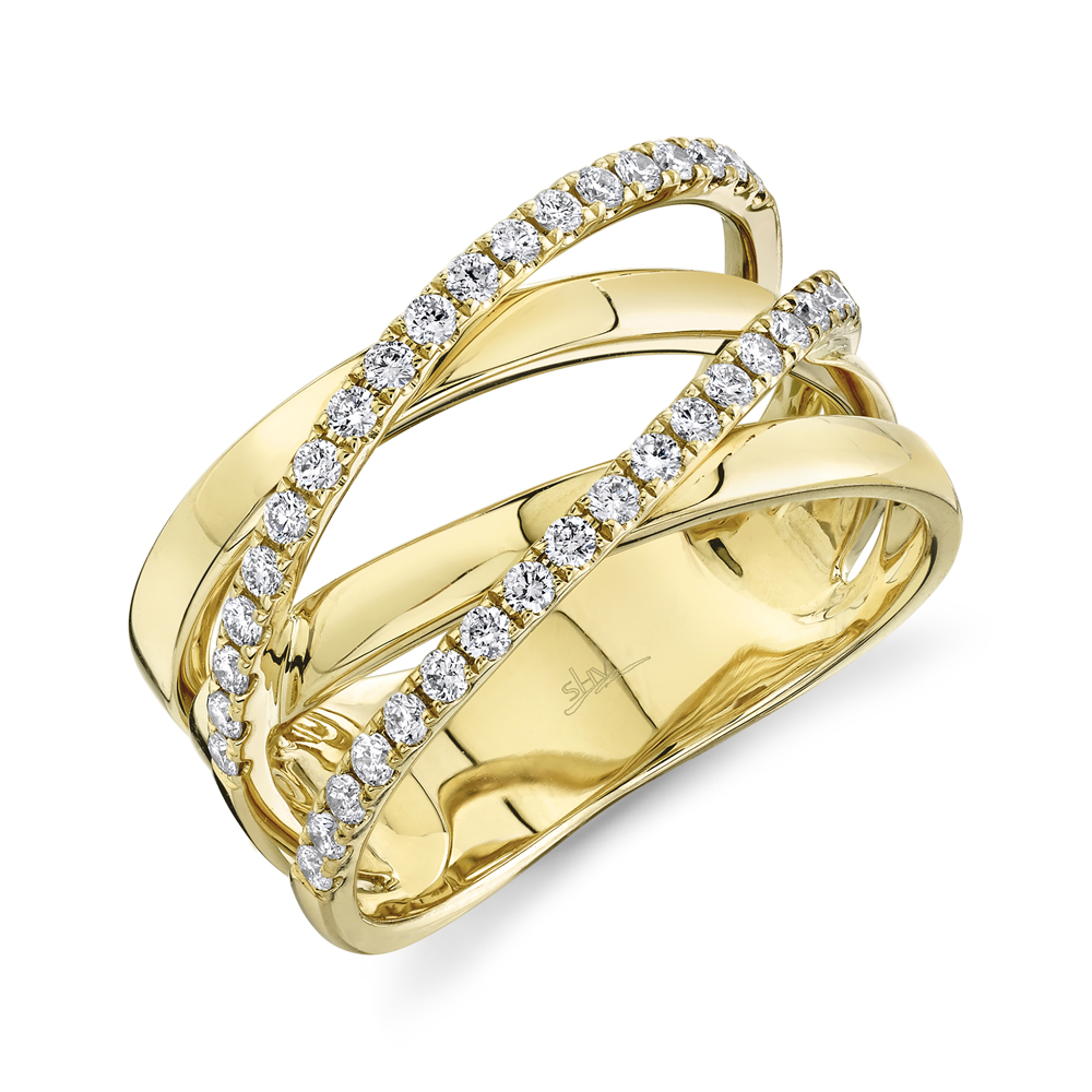 Shy Creation 14k yellow gold 0.41ctw criss-cross fashion ring 478