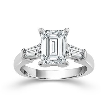 クリストフル パール 3点 Classic 3-Stone Emerald Cut Lab Diamond Ring in 14K White