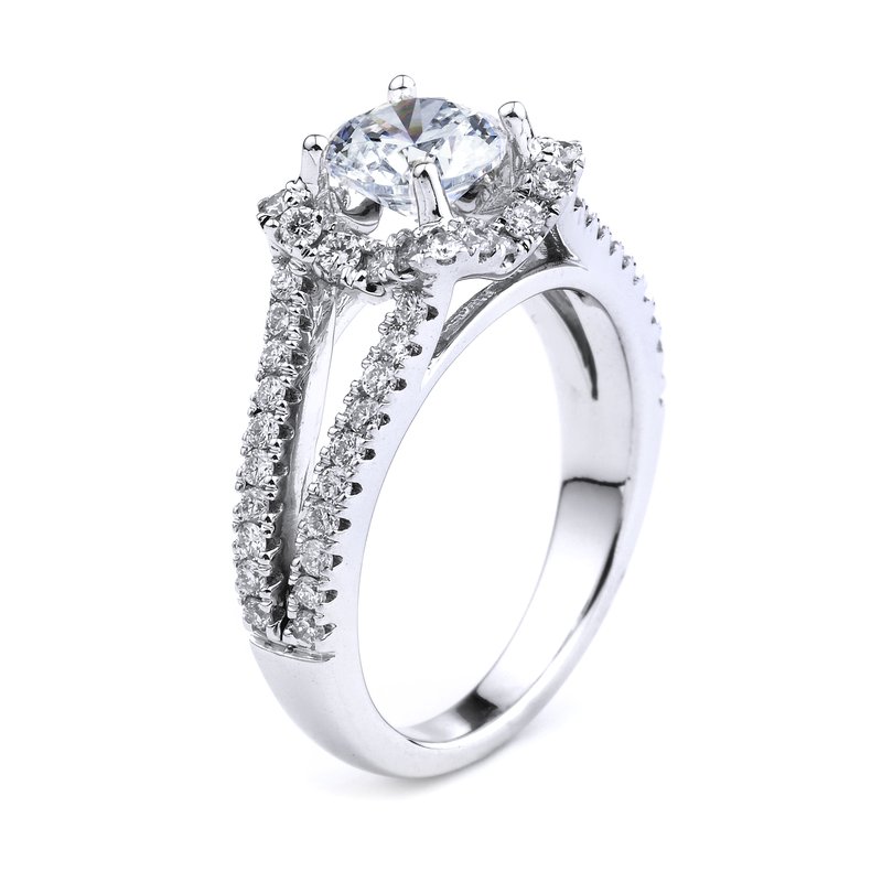 Halo Diamond Engagement Ring In 14K White Gold Split Shank Halo