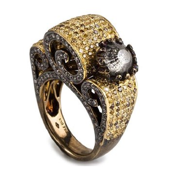 Vintage fashion ring with yellow and champagne diamonds AJFR280