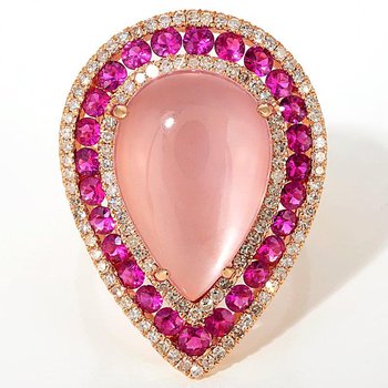 High performance fashion ring with diamonds, pink sapphires and moonstone AJFR277