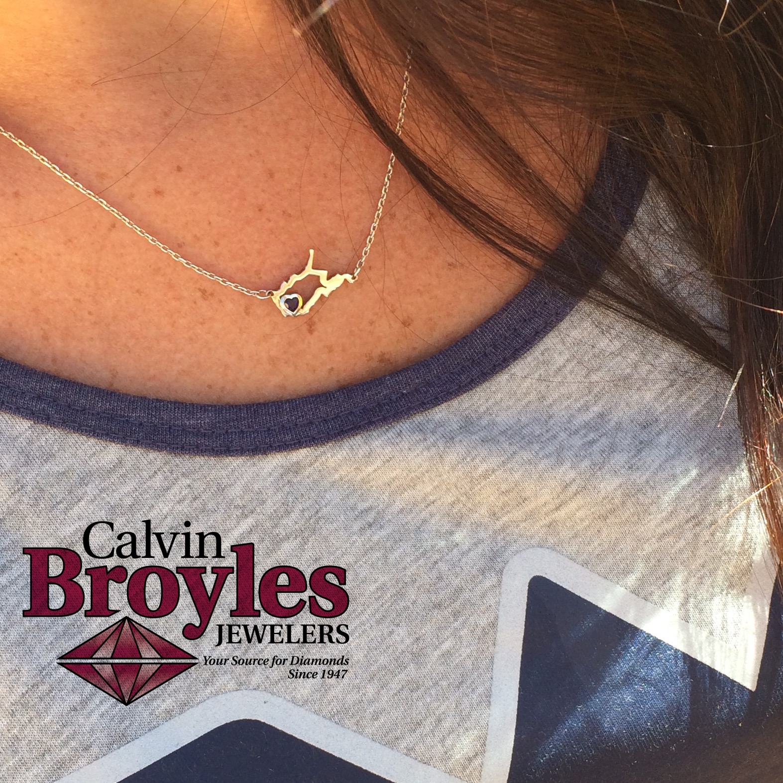Calvin Broyles Sterling Silver Heart in West Virginia Necklace
