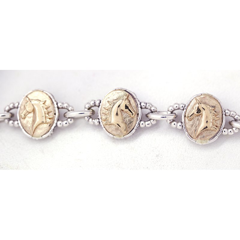 Equestrian Jewelry Yellow Gold and Sterling Silver Horse Head