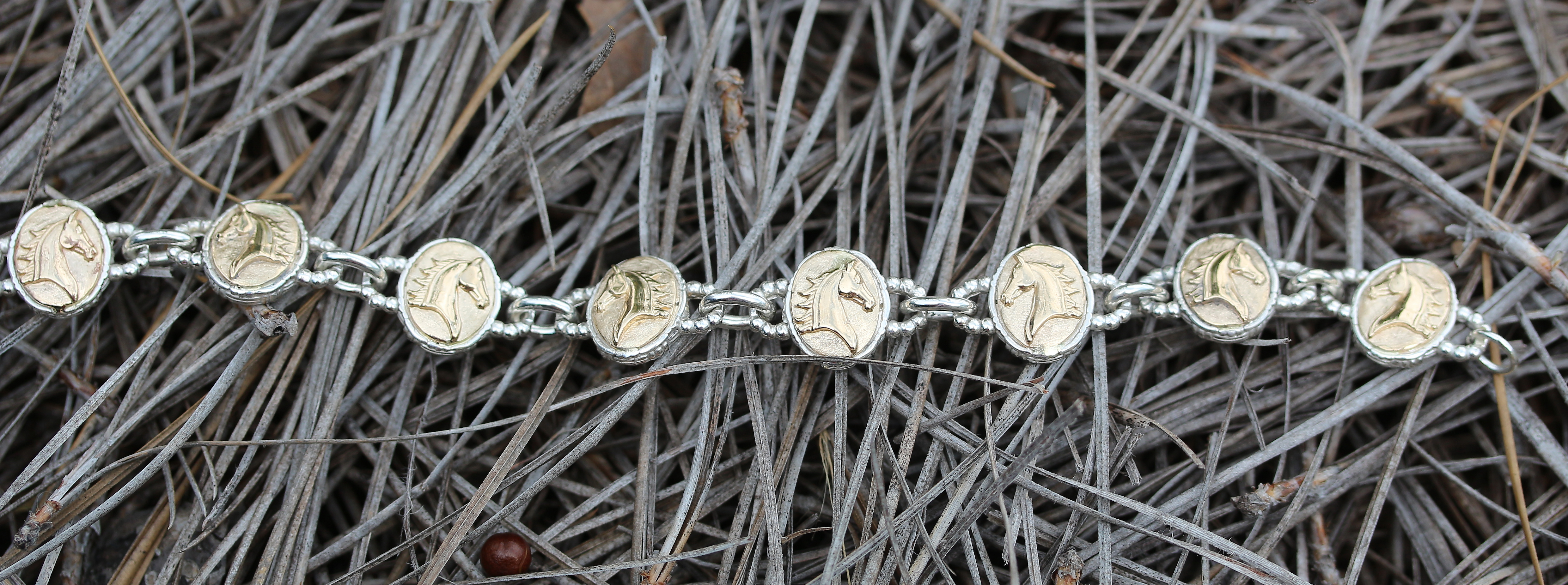 Equestrian Jewelry Yellow Gold and Sterling Silver Horse Head