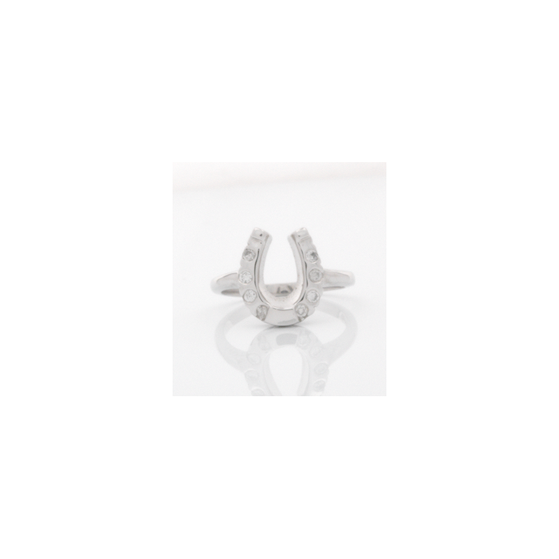 Equestrian Jewelry 14K White Gold Horse Shoe Ring with Diamonds