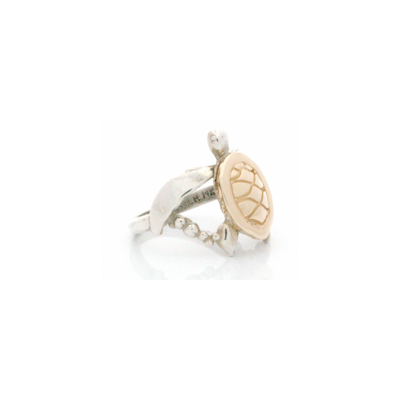 Nautical Jewelry 14k Gold and Sterling Silver Turtle Ring 845