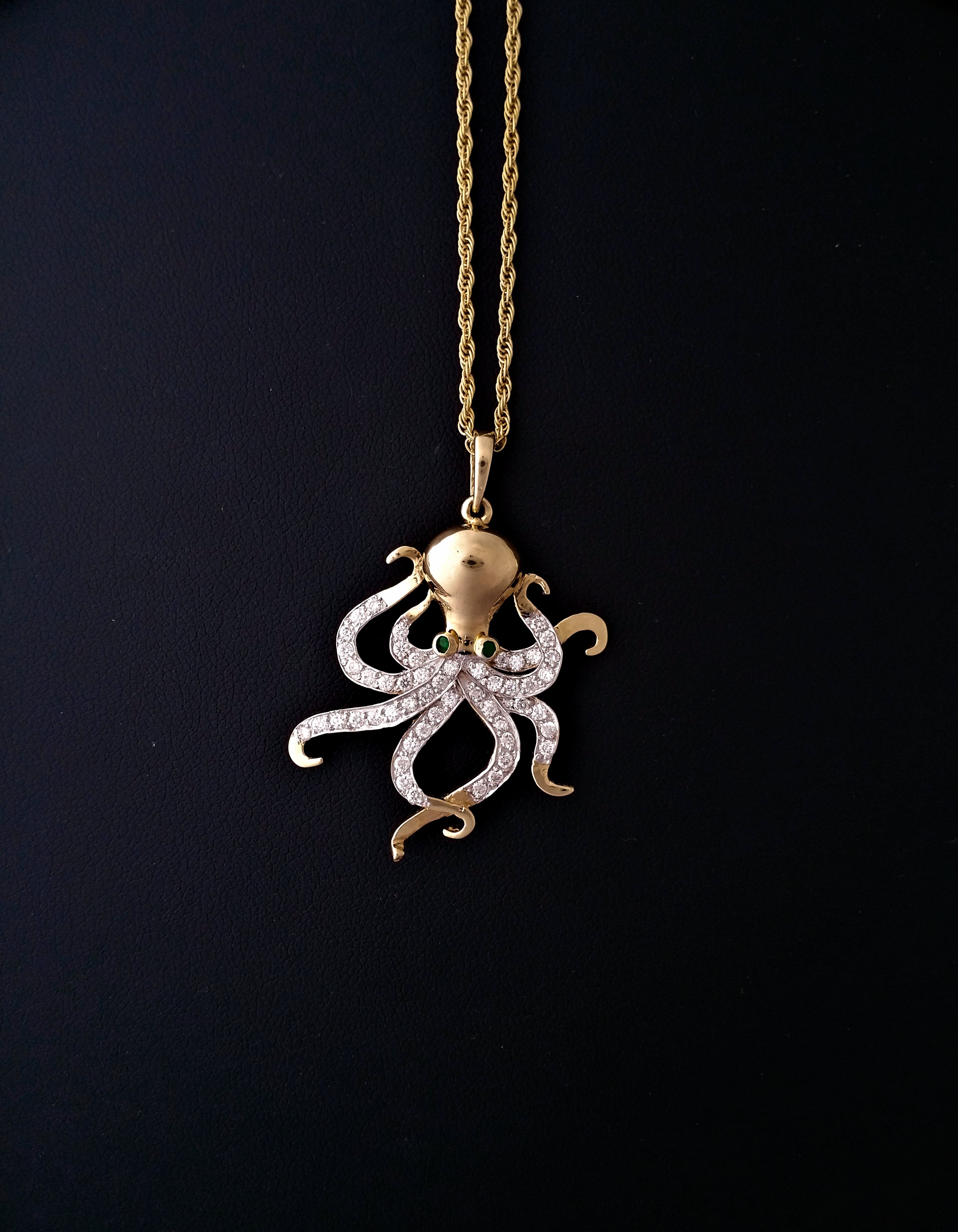 Nautical Jewelry Yellow Gold Octopus Pendant PEOCT09DI