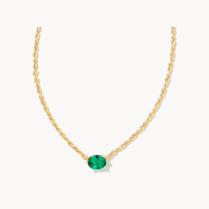 CAILIN GOLD PENDANT NECKLACE IN GREEN CRYSTAL; 14K GOLD PLATED OVER BRASS