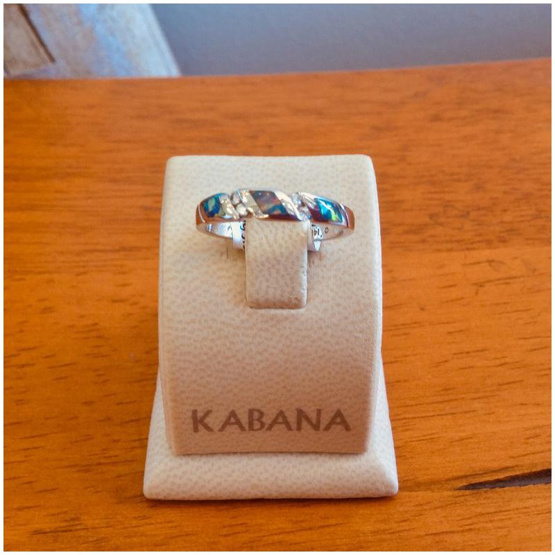 Kabana 14k White Gold Australian Opal and Diamond Band #34982