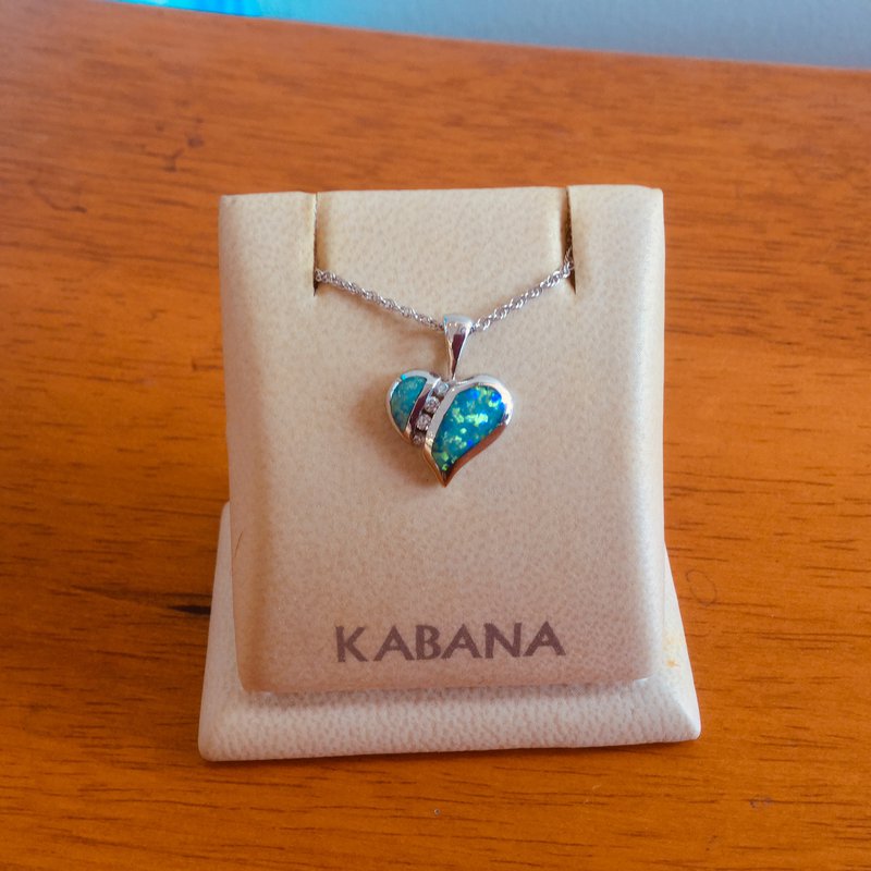 Kabana Jewelry 14k White Gold Petite Australian Opal and Diamond Heart