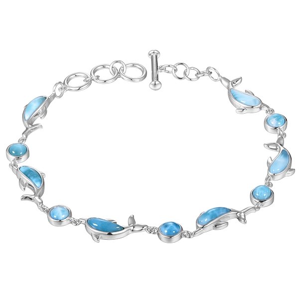 Alamea Larimar Sterling Silver Dolphin and Ball Larimar Bracelet