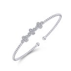 Signature Collection 14K White Gold Bujukan Bead Cuff Bracelet with Three Quatrefoil Diamond Stations by Gabriel NY 51493