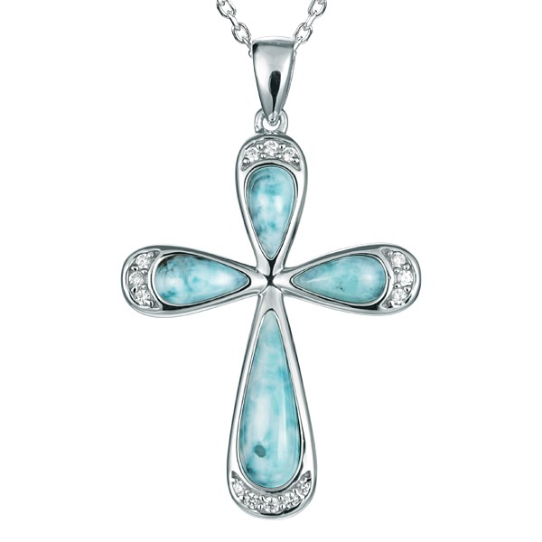 Alamea Larimar Sterling Silver Larimar Cross Pendant 49259