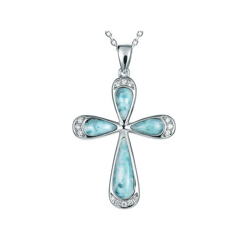 Alamea Larimar Sterling Silver Larimar Cross Pendant 49259