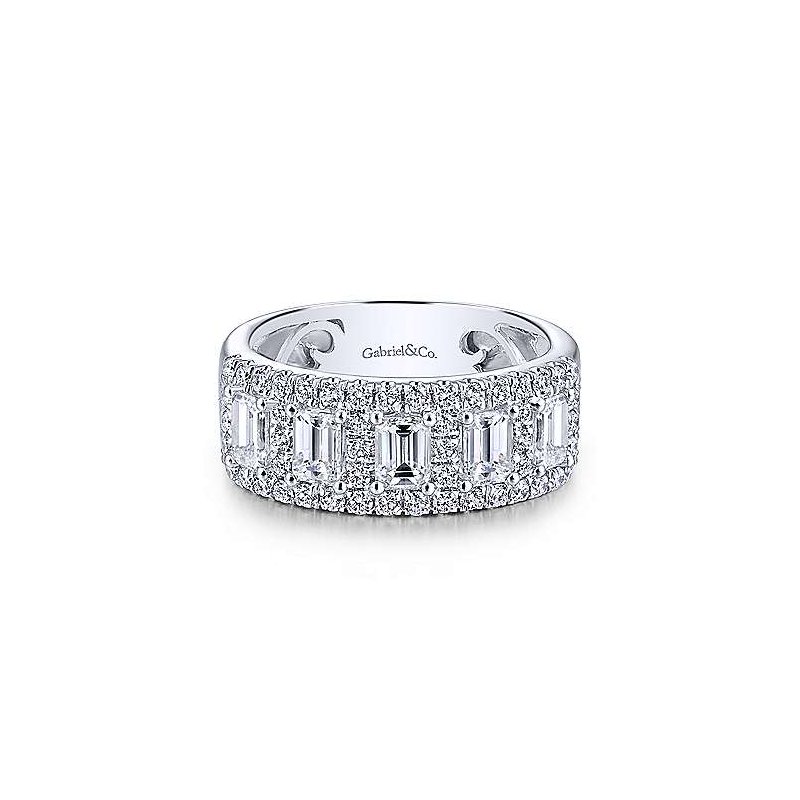 Gabriel NY 14k White Gold Emerald Cut Fancy Anniversary Band by Gabriel