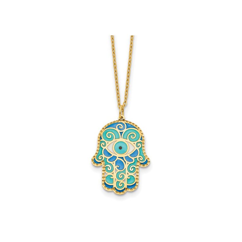 Herco Collection 14K Blue Enamel Hamsa Necklace 14GCNE141Y18