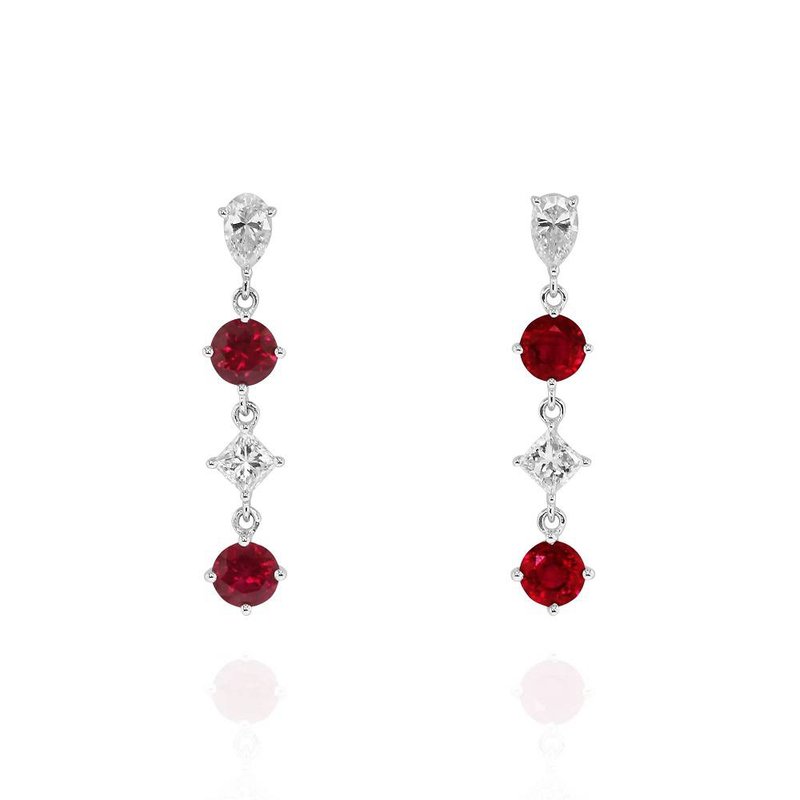 Yael Designs Ruby & Diamond Dangles 18KW 260-29822 - London Gold