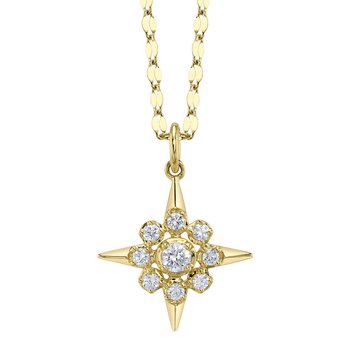 14K .28CT Diamond Star Crown Set Sparkle Chain Necklace DPF05201