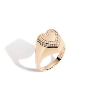 Open Heart Signet Ring, Diamond