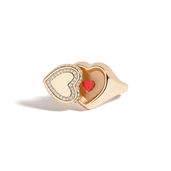Open Heart Signet Ring, Diamond